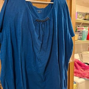 Catherines Royal Blue Short Sleeve Top with Beaded Accent
